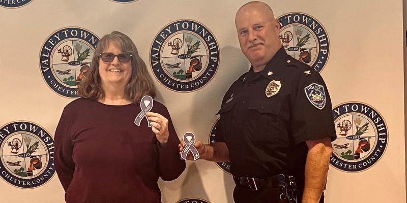 Chief Eckman w/Volunteer Stacie Popp-Young of the Domestic Violence Center of Chester County Chief Eckman w/Volunteer Stacie Popp-Young of the Domestic Violence Center of Chester County