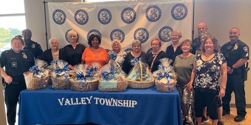 The Royal Red Hat Ladies of Hillview donated gift baskets to our Valley Township Police Department The Royal Red Hat Ladies of Hillview donated gift baskets to our Valley Township Police Department